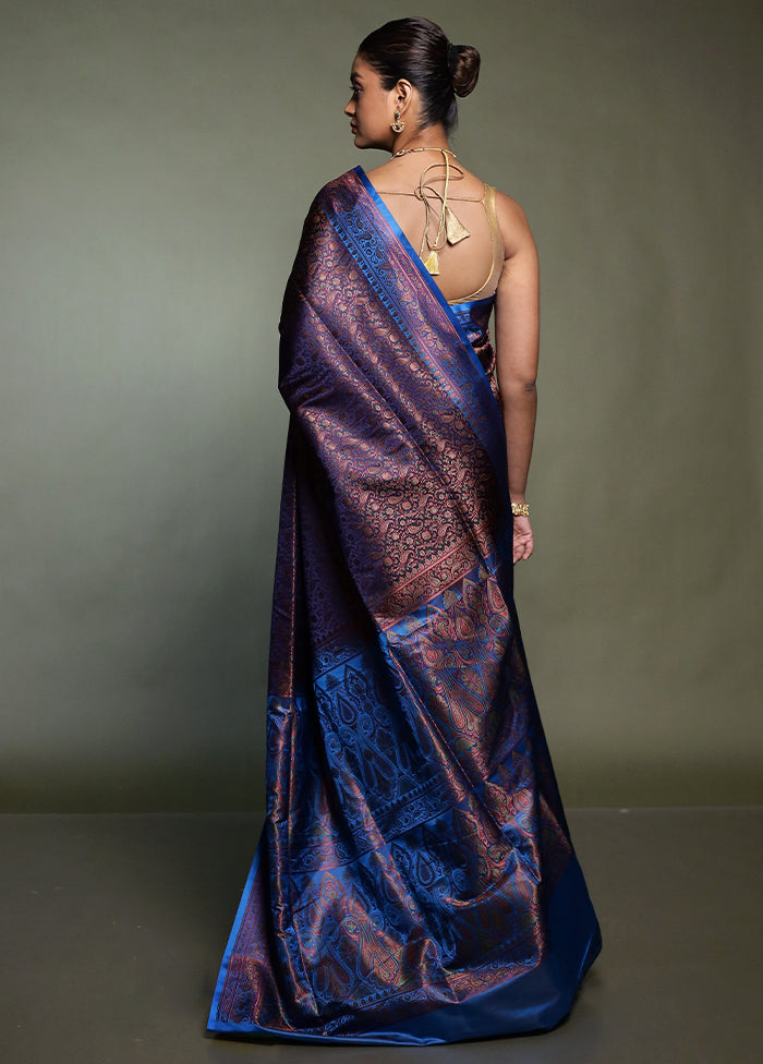 Purple Handloom Jamewar Pure Silk Saree With Blouse Piece