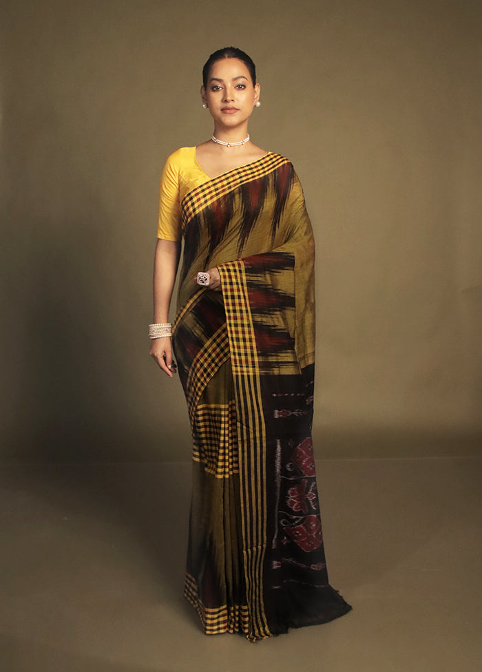 Yellow Bomkai Silk Saree Without Blouse Piece