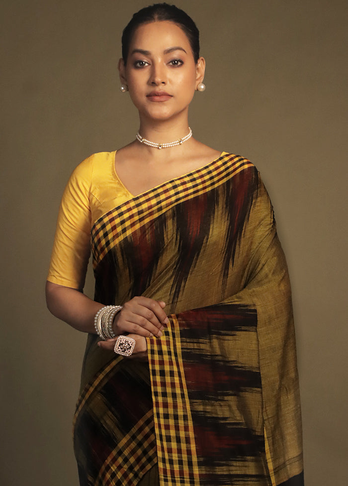 Yellow Bomkai Silk Saree Without Blouse Piece