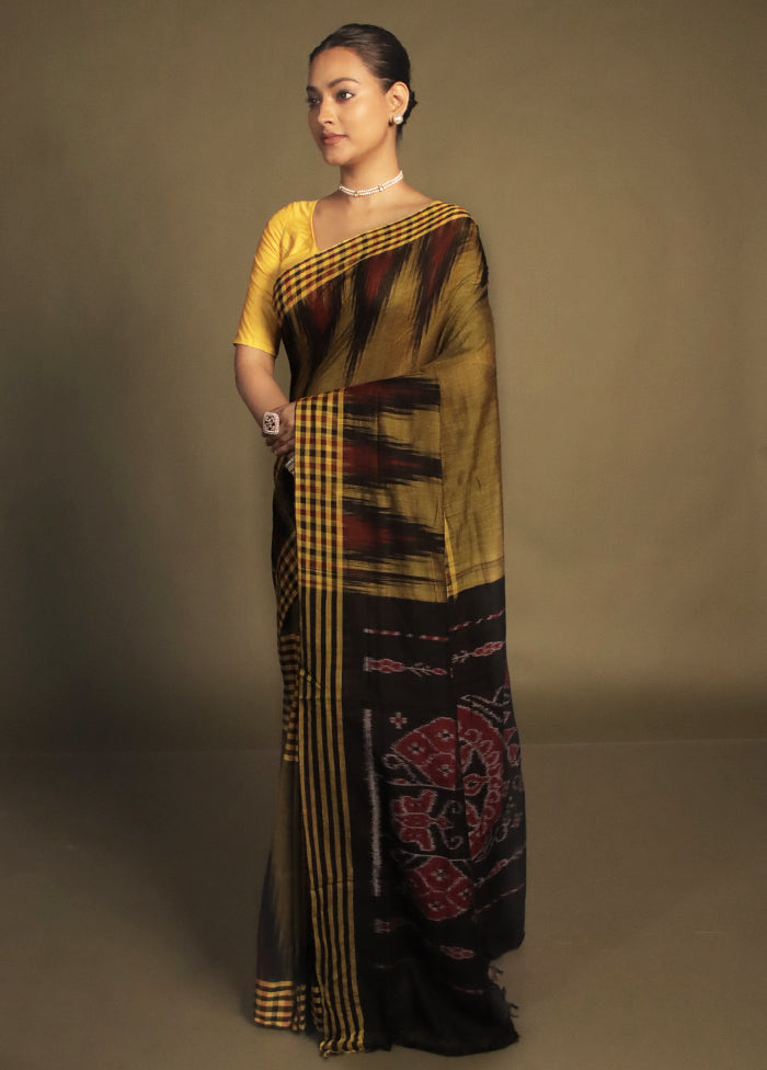 Yellow Bomkai Silk Saree Without Blouse Piece