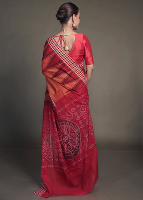 Orange Bomkai Silk Saree Without Blouse Piece
