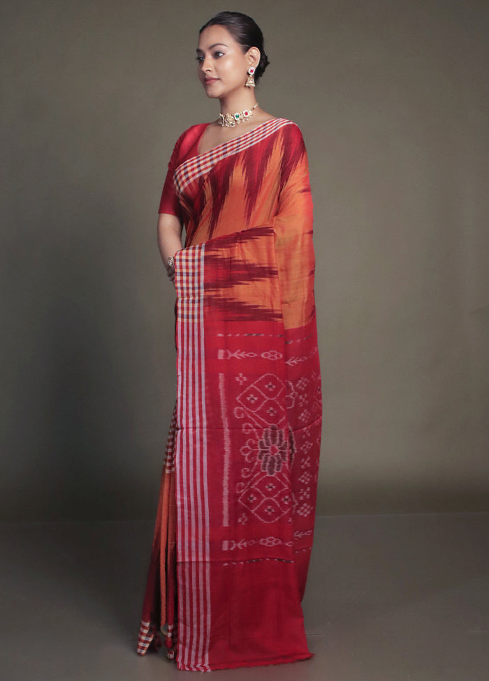 Orange Bomkai Silk Saree Without Blouse Piece