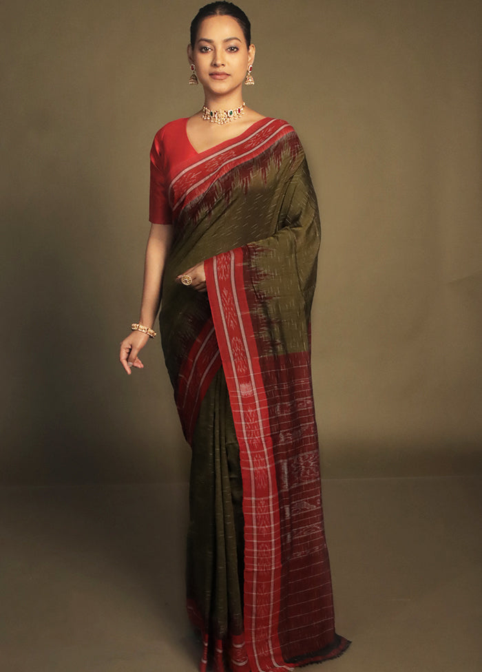 Green Bomkai Silk Saree Without Blouse Piece