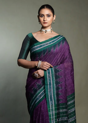 Purple Bomkai Silk Saree Without Blouse Piece