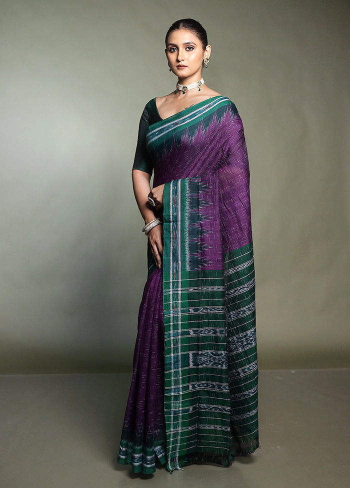 Purple Bomkai Silk Saree Without Blouse Piece