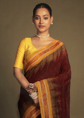 Maroon Bomkai Silk Saree Without Blouse Piece