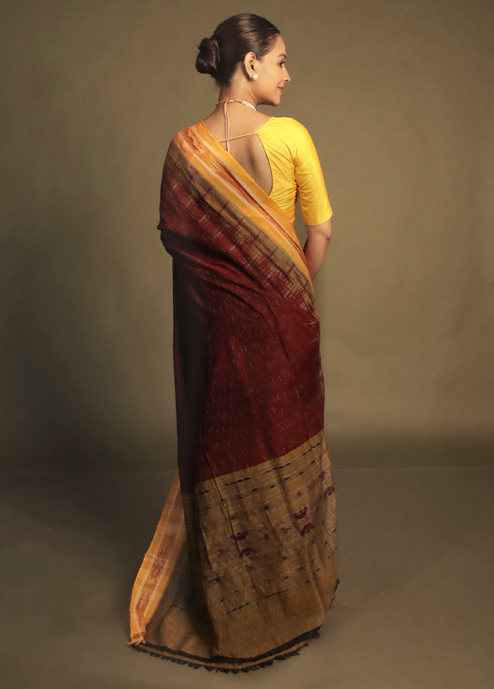 Maroon Bomkai Silk Saree Without Blouse Piece