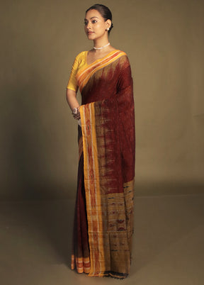 Maroon Bomkai Silk Saree Without Blouse Piece
