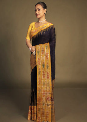 Black Bomkai Silk Saree Without Blouse Piece