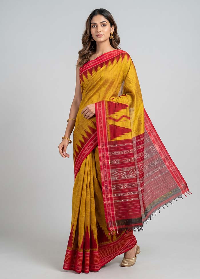 Rust Bomkai Silk Saree Without Blouse Piece