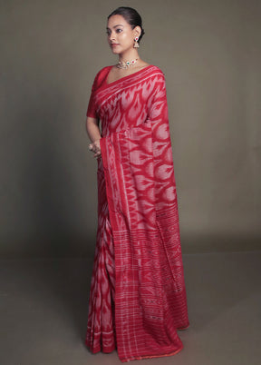 Pink Bomkai Silk Saree Without Blouse Piece