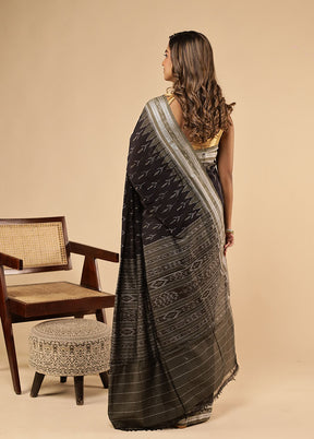 Black Bomkai Silk Saree Without Blouse Piece