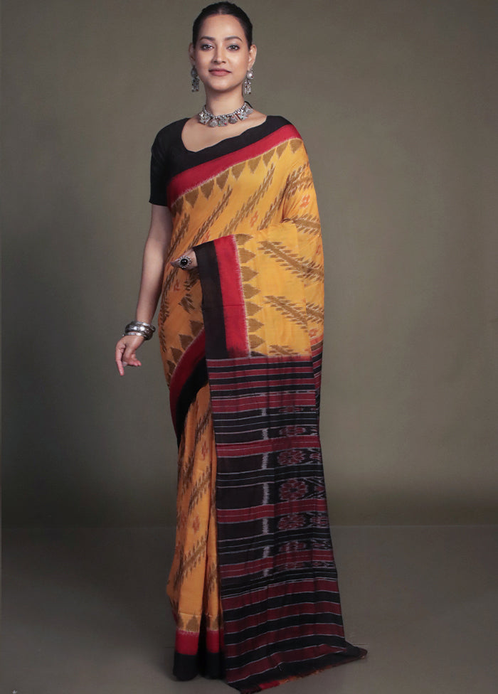 Yellow Bomkai Silk Saree Without Blouse Piece