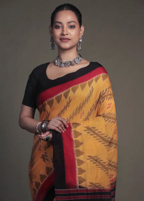Yellow Bomkai Silk Saree Without Blouse Piece