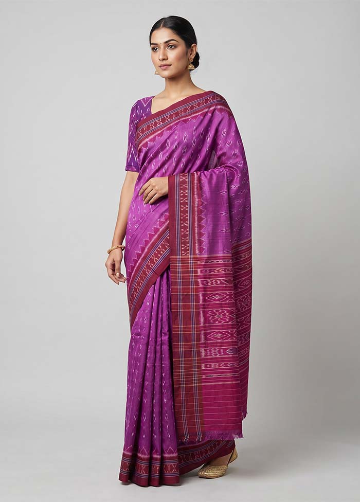 Purple Bomkai Silk Saree Without Blouse Piece