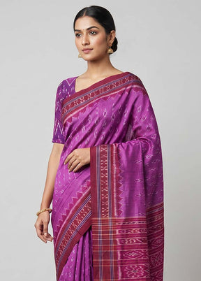 Purple Bomkai Silk Saree Without Blouse Piece
