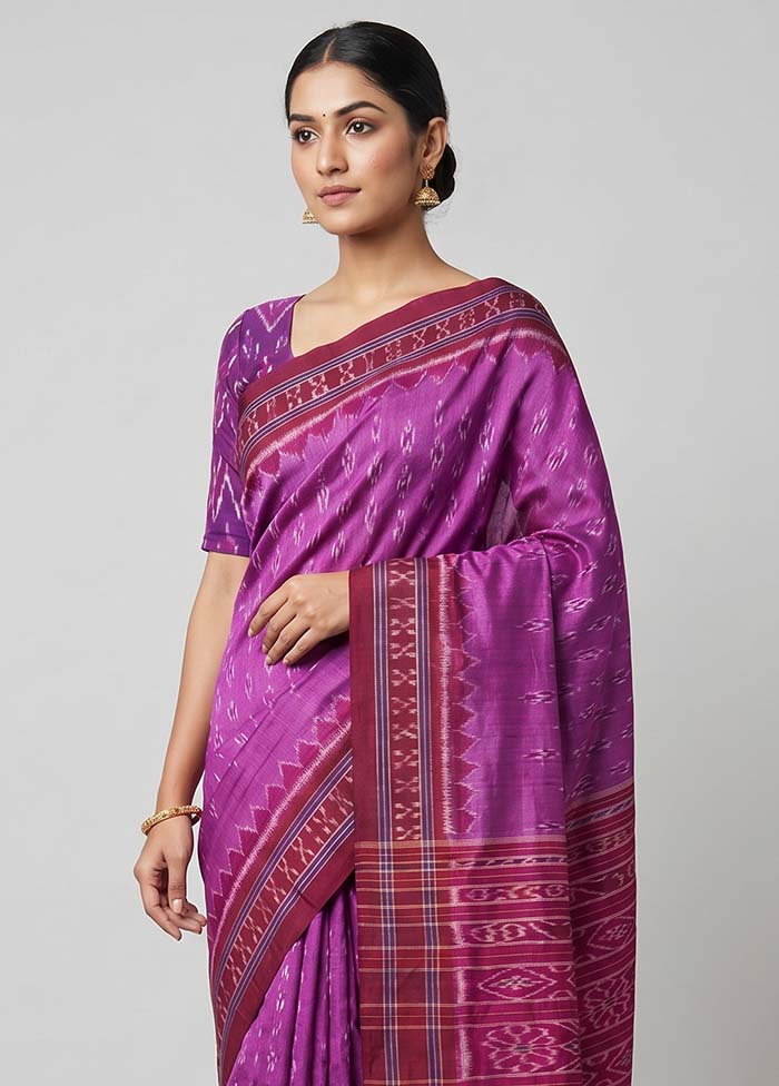 Purple Bomkai Silk Saree Without Blouse Piece