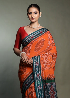Orange Bomkai Silk Saree Without Blouse Piece