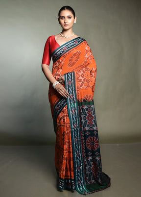 Orange Bomkai Silk Saree Without Blouse Piece