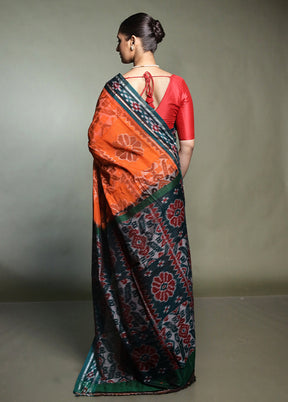 Orange Bomkai Silk Saree Without Blouse Piece