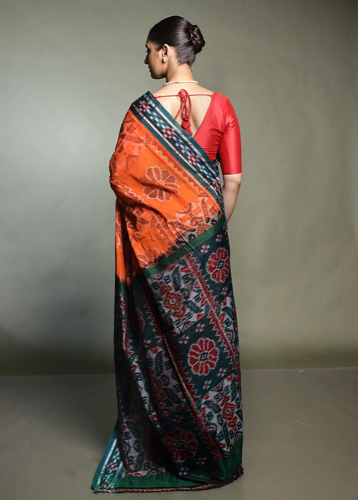 Orange Bomkai Silk Saree Without Blouse Piece