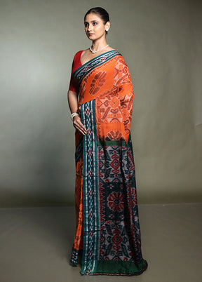 Orange Bomkai Silk Saree Without Blouse Piece