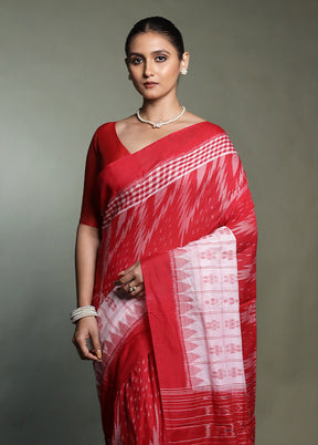 Red Bomkai Silk Saree Without Blouse Piece