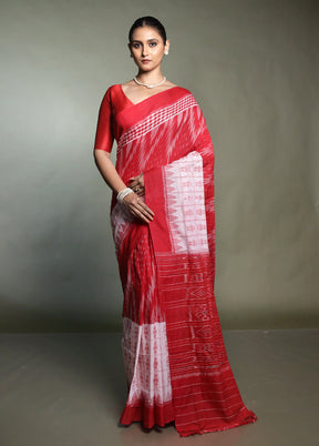 Red Bomkai Silk Saree Without Blouse Piece