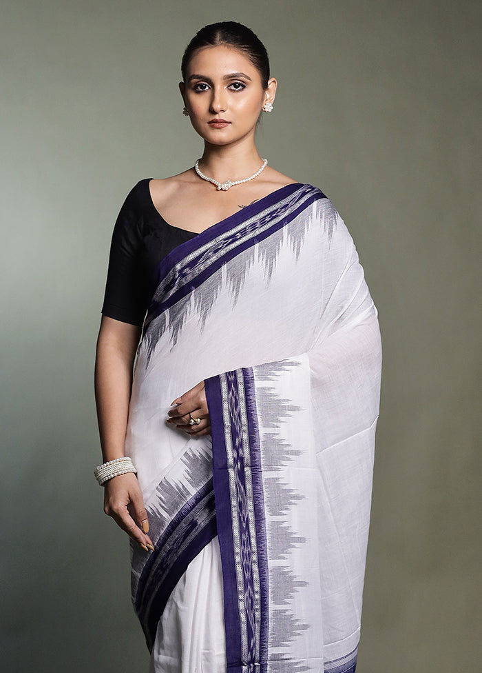 White Bomkai Silk Saree Without Blouse Piece