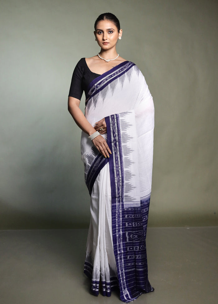 White Bomkai Silk Saree Without Blouse Piece