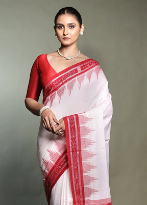 White Bomkai Silk Saree Without Blouse Piece
