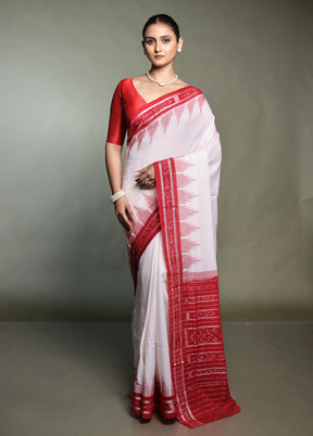 White Bomkai Silk Saree Without Blouse Piece