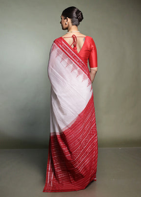 White Bomkai Silk Saree Without Blouse Piece