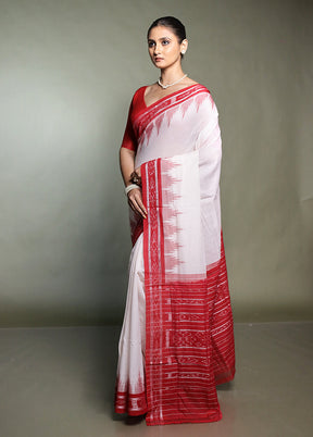 White Bomkai Silk Saree Without Blouse Piece