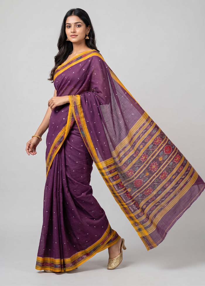 Purple Bomkai Silk Saree Without Blouse Piece