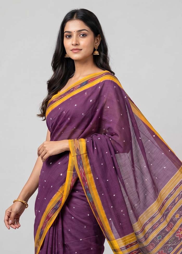 Purple Bomkai Silk Saree Without Blouse Piece