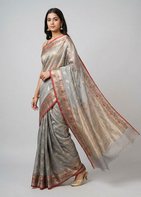 Grey Cotton Saree With Blouse Piece