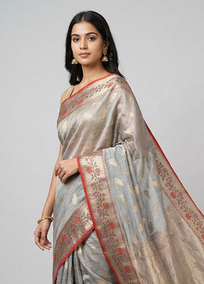 Grey Cotton Saree With Blouse Piece