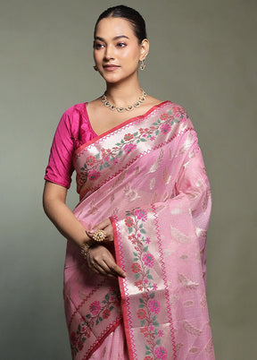 Pink Kota Cotton Saree With Blouse Piece