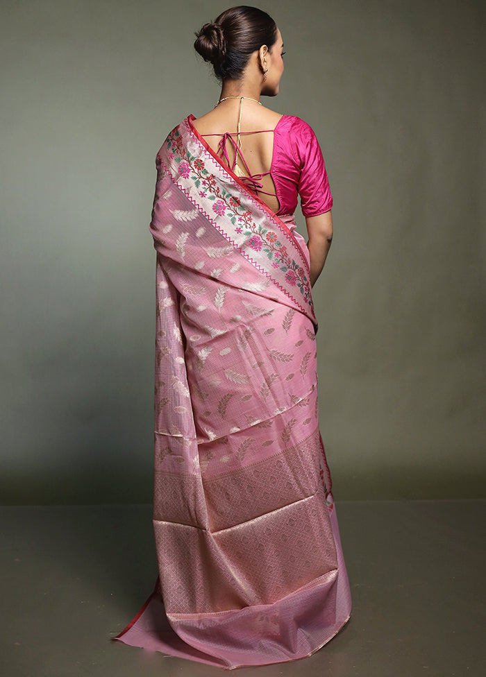 Pink Kota Cotton Saree With Blouse Piece