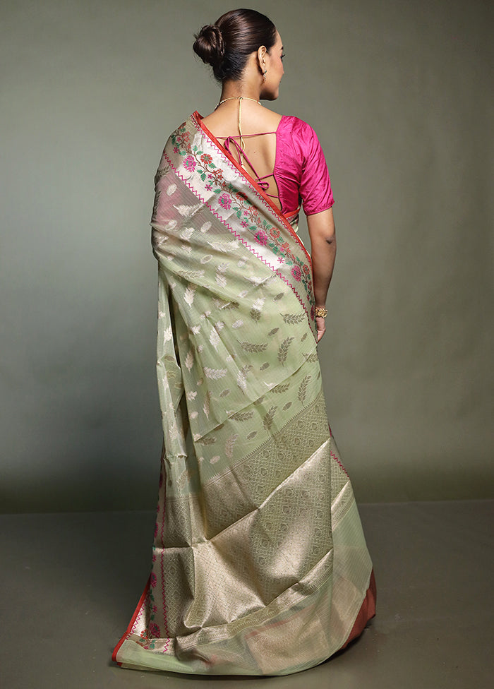 Green Kota Cotton Saree With Blouse Piece