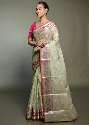 Green Kota Cotton Saree With Blouse Piece