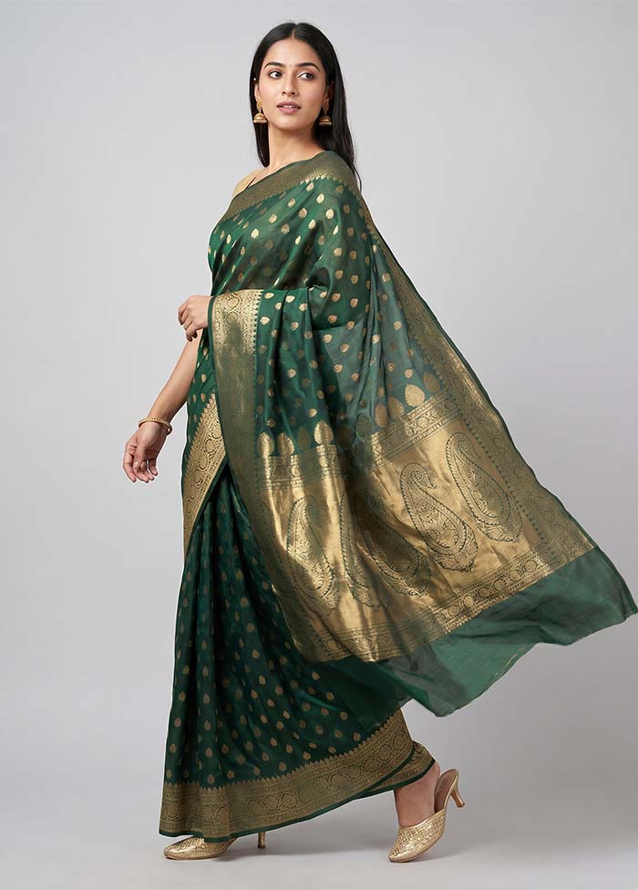 Green Kora Silk Saree With Blouse Piece