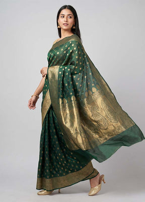 Green Kora Silk Saree With Blouse Piece