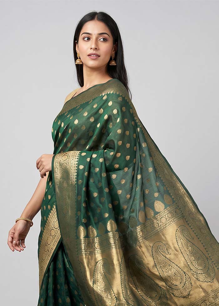 Green Kora Silk Saree With Blouse Piece
