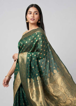 Green Kora Silk Saree With Blouse Piece