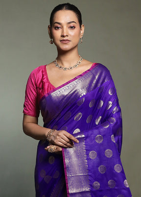 Blue Kora Silk Saree With Blouse Piece