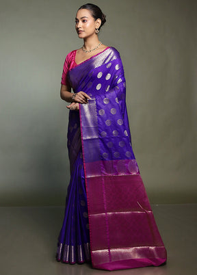 Blue Kora Silk Saree With Blouse Piece