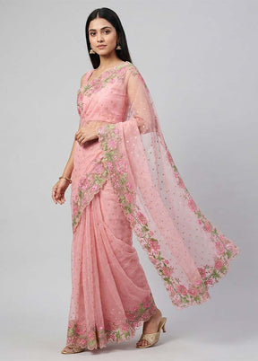 Pink Pure Cotton Saree With Blouse Piece