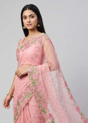 Pink Pure Cotton Saree With Blouse Piece